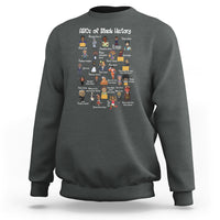 Black History ABCs sweatshirt, charcoal gray with colorful character poster graphic on front