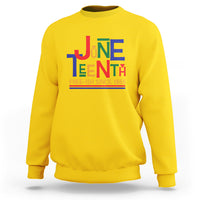 Yellow crewneck sweatshirt with multicolor Juneteenth graphic, 'FREE-ISH SINCE 1865'