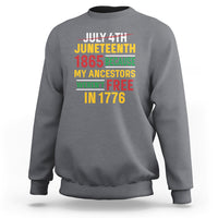 Charcoal gray crewneck sweatshirt with colorful Juneteenth and July 4th back graphic