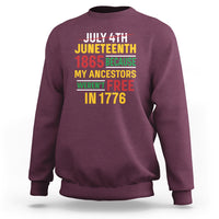 Maroon crewneck sweatshirt with colorful Juneteenth and July 4th back graphic