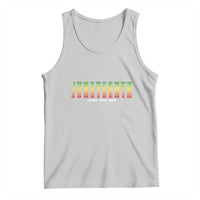 Light gray tank top with colorful celebration graphic and small centered text