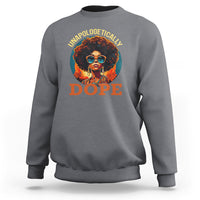 Gray crewneck sweatshirt with back graphic portrait and “DOPE” text