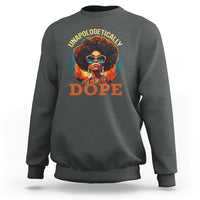 Charcoal gray crewneck sweatshirt with back graphic portrait and “DOPE” text