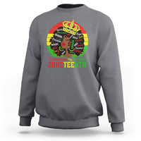 Charcoal women's sweatshirt with front crown portrait graphic, 'Remembering my Ancestors' and 'JUNETEENTH'