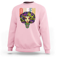 Light pink crewneck sweatshirt with multicolor queen portrait graphic on front