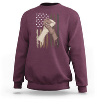 Maroon sweatshirt with US flag and hands graphic, crewneck long sleeves