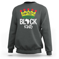 Dark heather gray crewneck sweatshirt with 'JUNETEENTH' crown and 'BLACK KING' graphic