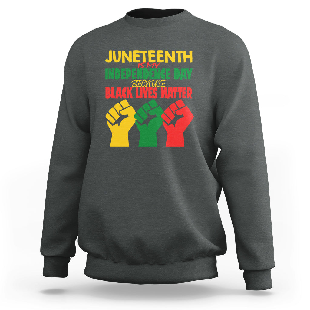 Charcoal Juneteenth crewneck sweatshirt with Black Lives Matter chest graphic