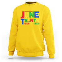 Daisy yellow Juneteenth sweatshirt with front “JUNE TEENTH” graphic text print.