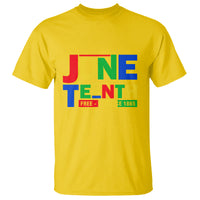 Yellow Juneteenth T-shirt with 'JUNE TENTH' and 'FREE - 1865' graphic