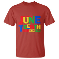 Red Juneteenth T-shirt with 'JUNE TENTH' and 'FREE - 1865' graphic