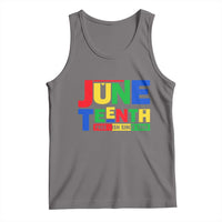 Grey tank top with multicolor Juneteenth graphic print on front