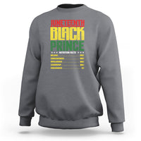 Crewneck sweatshirt in gray with Juneteenth Black Prince nutrition-style print