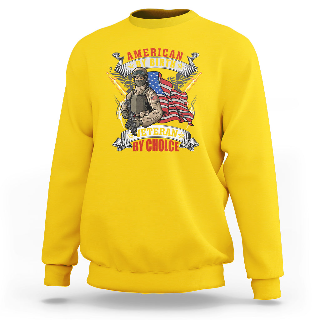 Daisy yellow crewneck sweatshirt with American veteran graphic and flag, long sleeves