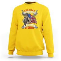 Daisy yellow crewneck sweatshirt with American veteran graphic and flag, long sleeves
