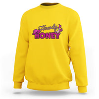 Daisy yellow sweatshirt with Howdy Honey graphic, crewneck long sleeves, pullover.