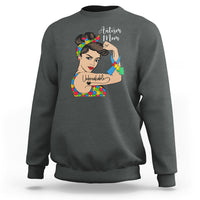 Women's autism mom sweatshirt, charcoal gray with illustrated puzzle heart graphic