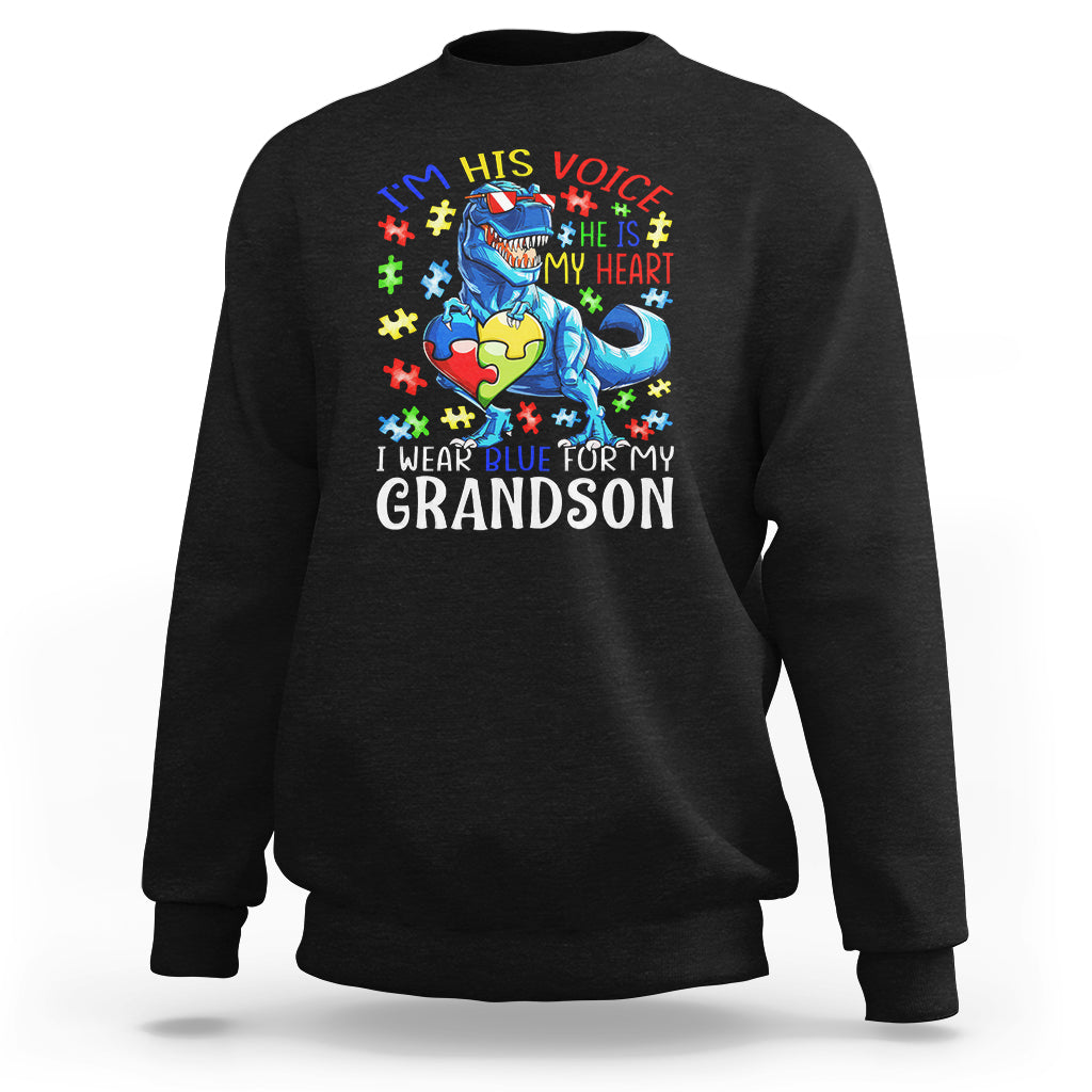 Black sweatshirt with large autism puzzle graphic and heart text for grandson