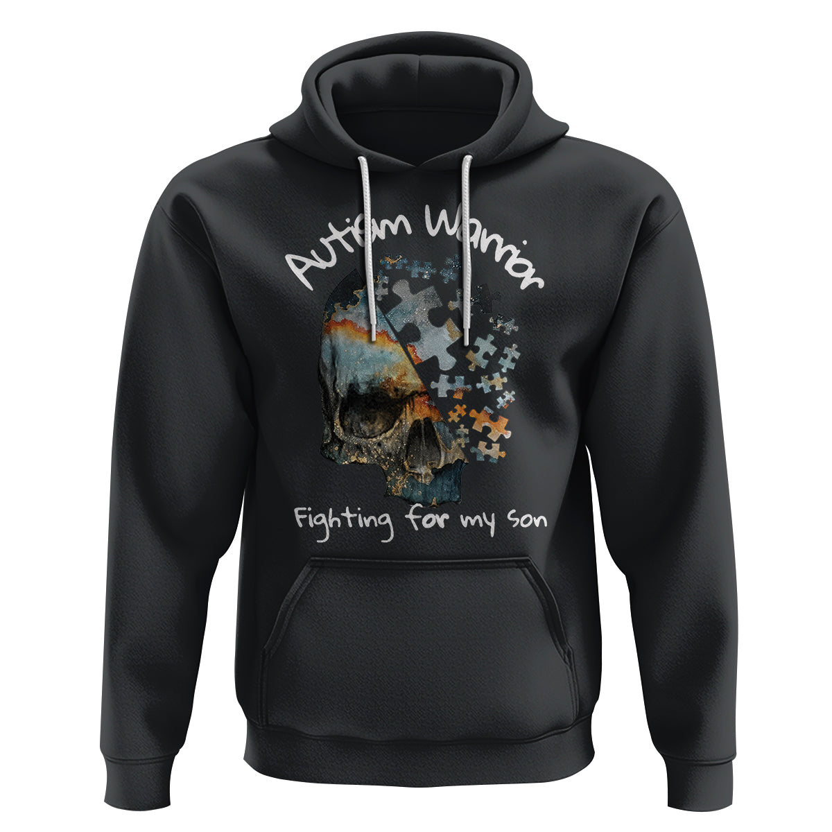 Skull Autism Warrior Hoodie Fighting For My Son Love Support - Wonder Print Shop