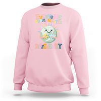 Light pink crewneck sweatshirt with autism acceptance graphic, long sleeves