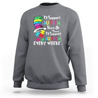 Autism awareness sweatshirt, dark heather gray with colorful autism support graphic