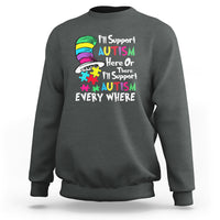 Autism awareness sweatshirt, charcoal gray with colorful autism support graphic