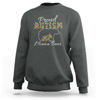 Dark heather autism mom sweatshirt with 'Proud Autism' and 'Mama Bear' bear graphic