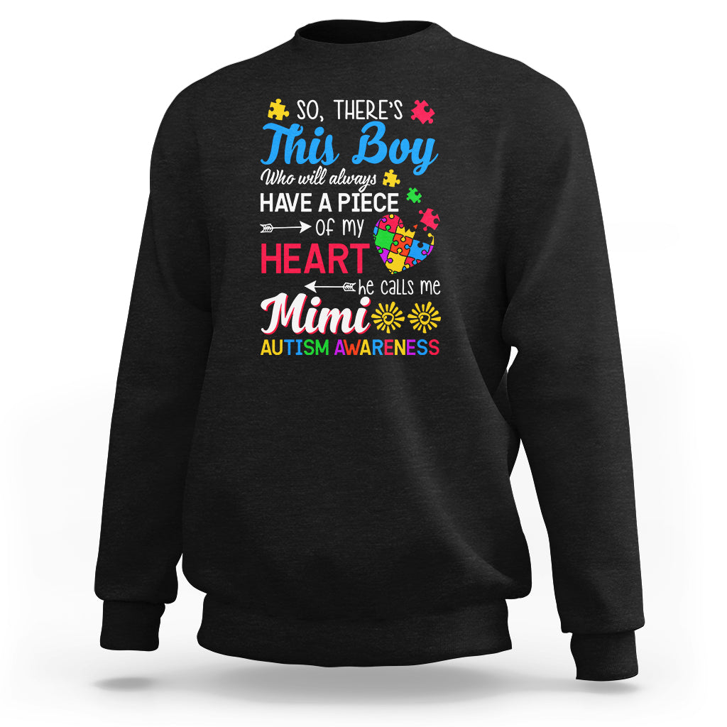 Black crewneck sweatshirt with Autism Awareness graphic heart design
