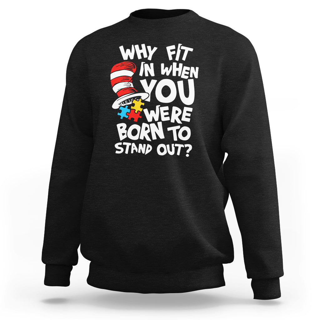Black crewneck sweatshirt with bold slogan graphic on front