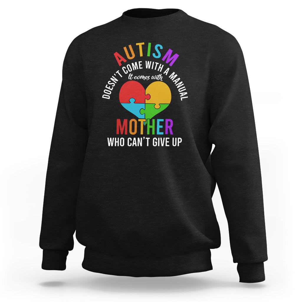 Black sweatshirt with colorful Autism puzzle mother graphic on front