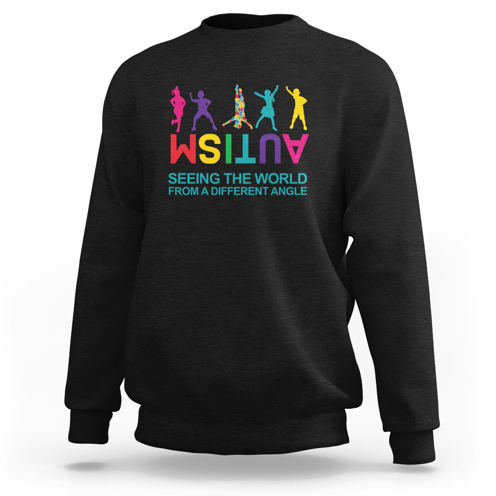 Autism sweatshirt, black, colorful world-text graphic on chest