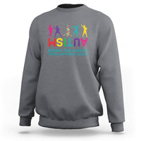 Autism sweatshirt, charcoal gray, colorful world-text graphic on chest