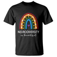 Black t-shirt with rainbow arch heart graphic and 'Neurodiversity' text