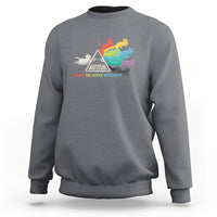 Crewneck sweatshirt in dark heather gray with colorful cat autism graphic on front
