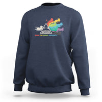 Crewneck sweatshirt in navy blue with colorful cat autism graphic on front