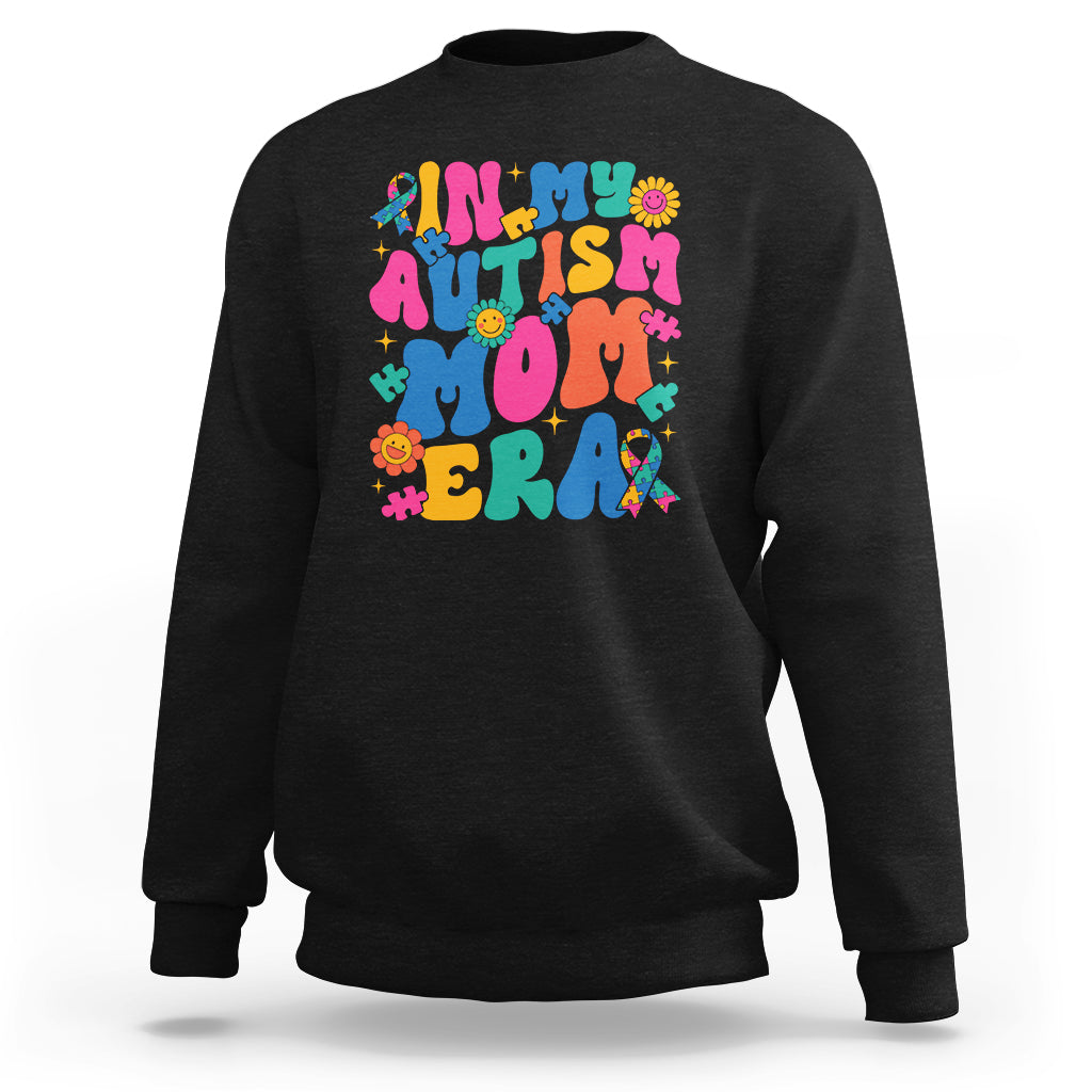 Black autism mom sweatshirt with colorful autism text and puzzle graphic