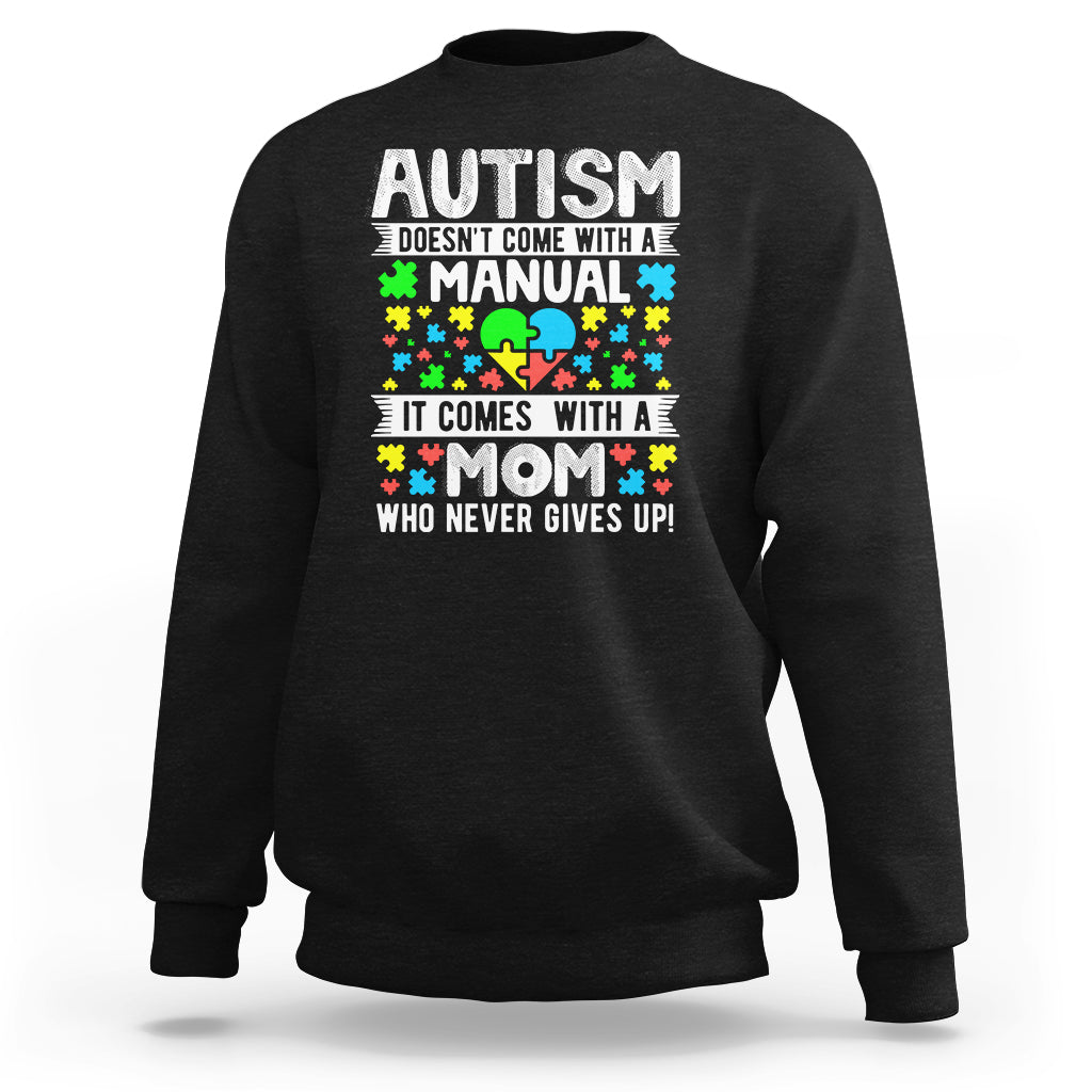 Black sweatshirt with colorful front slogan graphic, crew neck, long sleeves