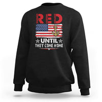 Black crewneck military sweatshirt with patriotic anchor, U.S. flag, and bold text graphic