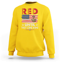 Daisy yellow crewneck military sweatshirt with patriotic anchor, U.S. flag, and bold text graphic