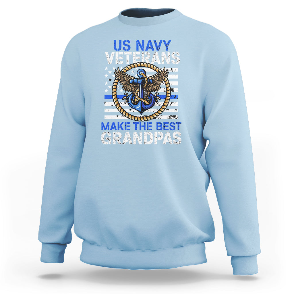 Old Navy crewneck sweatshirt, light blue with US NAVY VETERANS anchor graphic and GRANDPAS text.