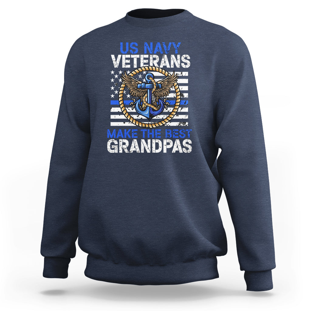 Old Navy crewneck sweatshirt, navy with US NAVY VETERANS anchor graphic and GRANDPAS text.