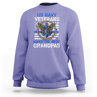 Old Navy crewneck sweatshirt, violet with US NAVY VETERANS anchor graphic and GRANDPAS text.