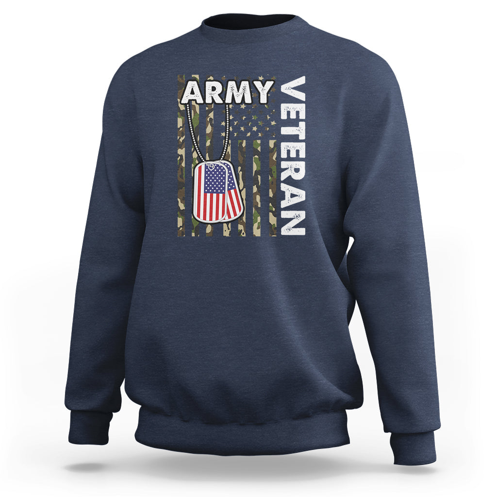 Navy camo American flag sweatshirt with Army Vet graphic on chest