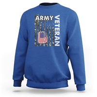 Royal blue camo American flag sweatshirt with Army Vet graphic on chest