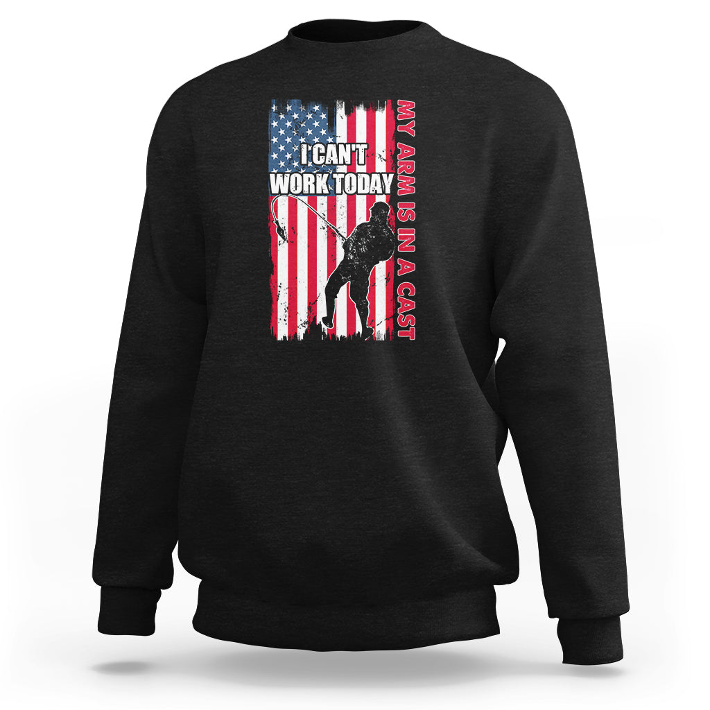 Black crewneck sweatshirt with patriotic graphic and text on chest, long sleeves