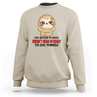 Sand sweatshirt with cartoon sloth face and bold slogan graphic, crewneck pullover