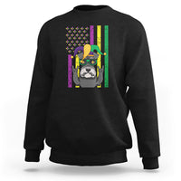 Black sweatshirt with colorful Mardi Gras schnauzer dog graphic on front