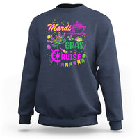Navy crewneck sweatshirt with colorful "Mardi Gras" and "Cruise" graphic