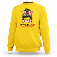#Wearred World AIDS Day Sweatshirt Messy Bun Red Ribbon - Wonder Print Shop