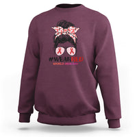#Wearred World AIDS Day Sweatshirt Messy Bun Red Ribbon - Wonder Print Shop